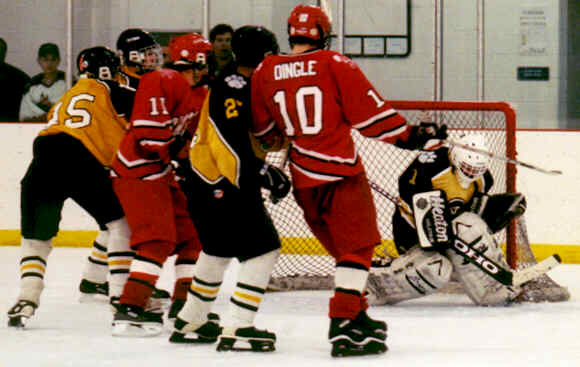 Ben Gaglioti makes a save in traffic.