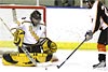 Liam Robinson makes one of his 57 saves against Chagrin Falls.