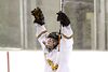 Jordan Shoger celebrates one of his two goals against Kenston.
