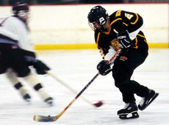 Eric Aber stickhandles through the Rocky River Pirates.